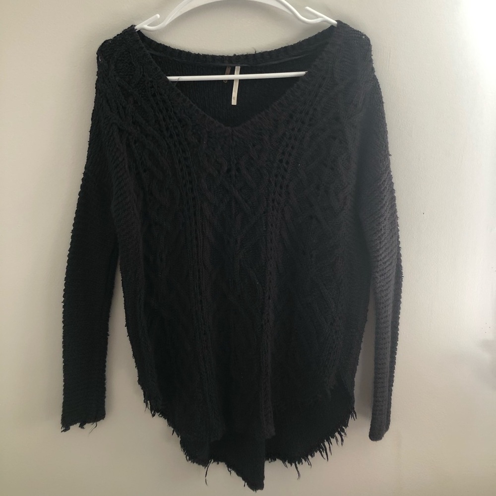 Distressed Knit Sweater in Black